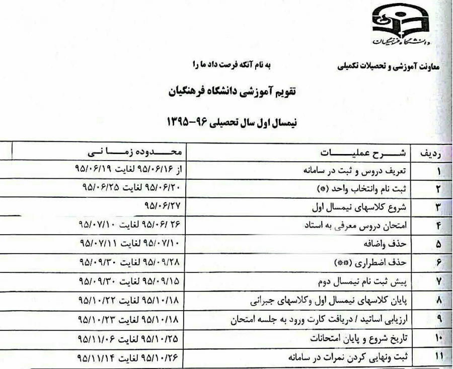 تقویم آموزشی : 

دانشگاه فرهنگیان پردیس شهید مدرس کردستان 2