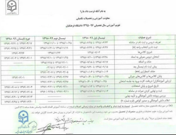آخرین نسخه تقویم آموزشی دانشگاه فرهنگیان سال تحصیلی 96-95 3