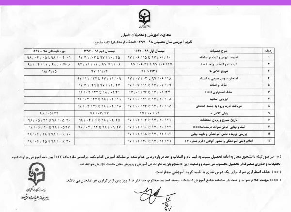تقویم آموزشی سال تحصیلی 1397-98 دانشگاه فرهنگیان  3