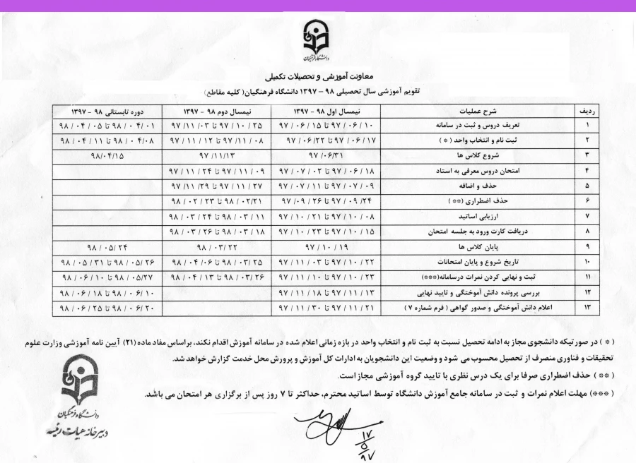 تقویم آموزشی سال تحصیلی 1397-98 دانشگاه فرهنگیان  3